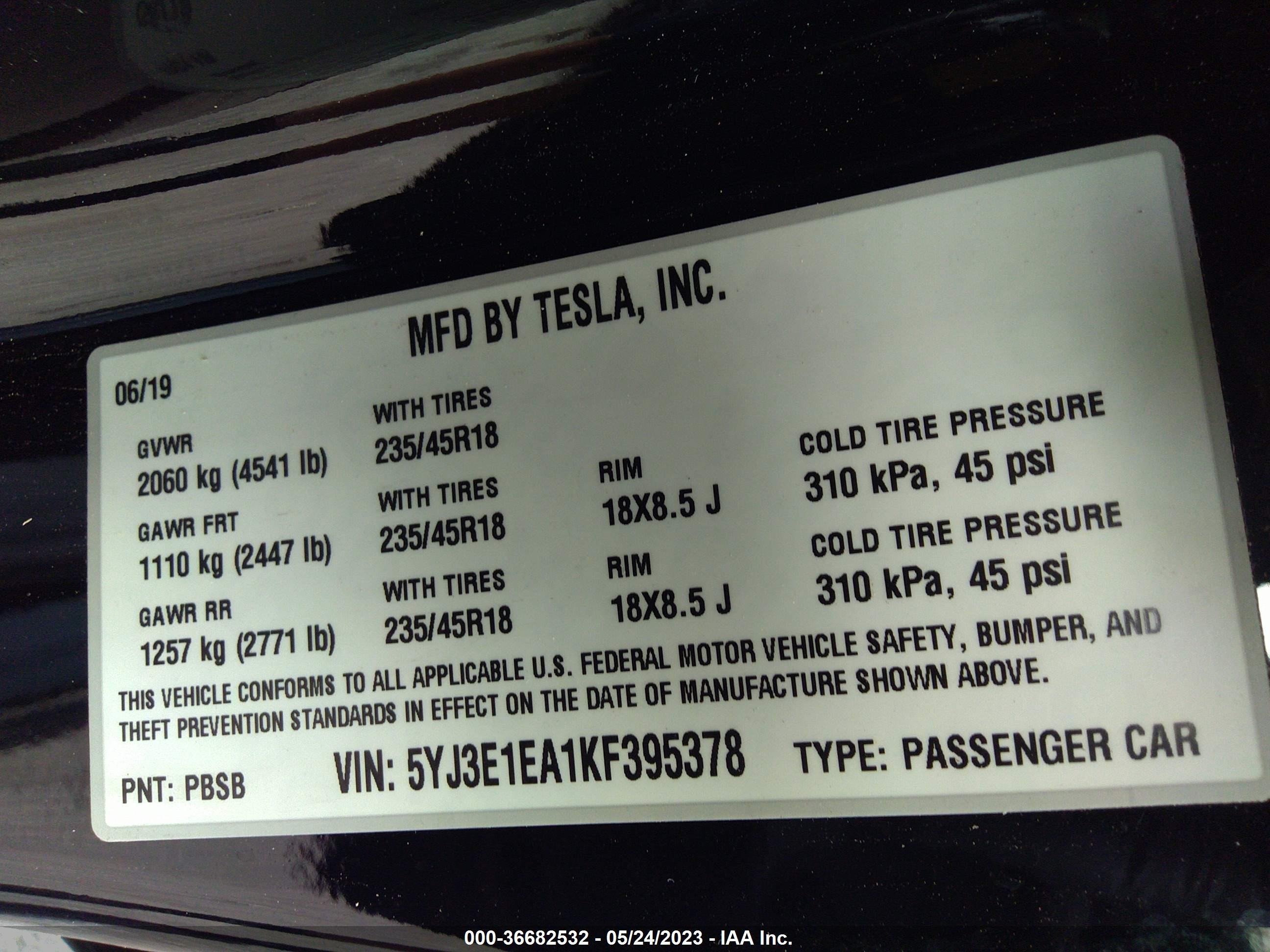 Photo 8 VIN: 5YJ3E1EA1KF395378 - TESLA MODEL 3 