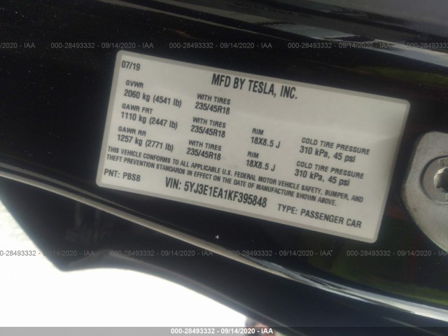 Photo 8 VIN: 5YJ3E1EA1KF395848 - TESLA MODEL 3 