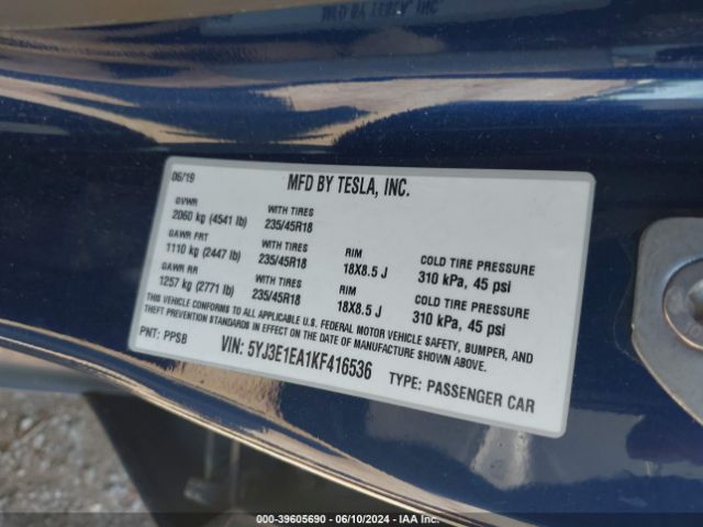 Photo 8 VIN: 5YJ3E1EA1KF416536 - TESLA MODEL 3 