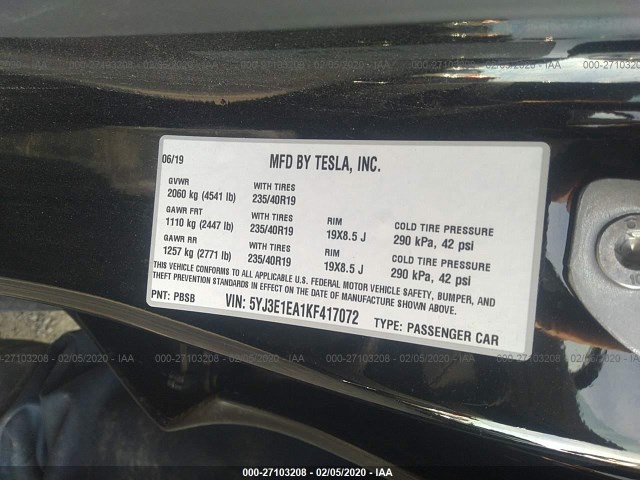 Photo 8 VIN: 5YJ3E1EA1KF417072 - TESLA MODEL 3 