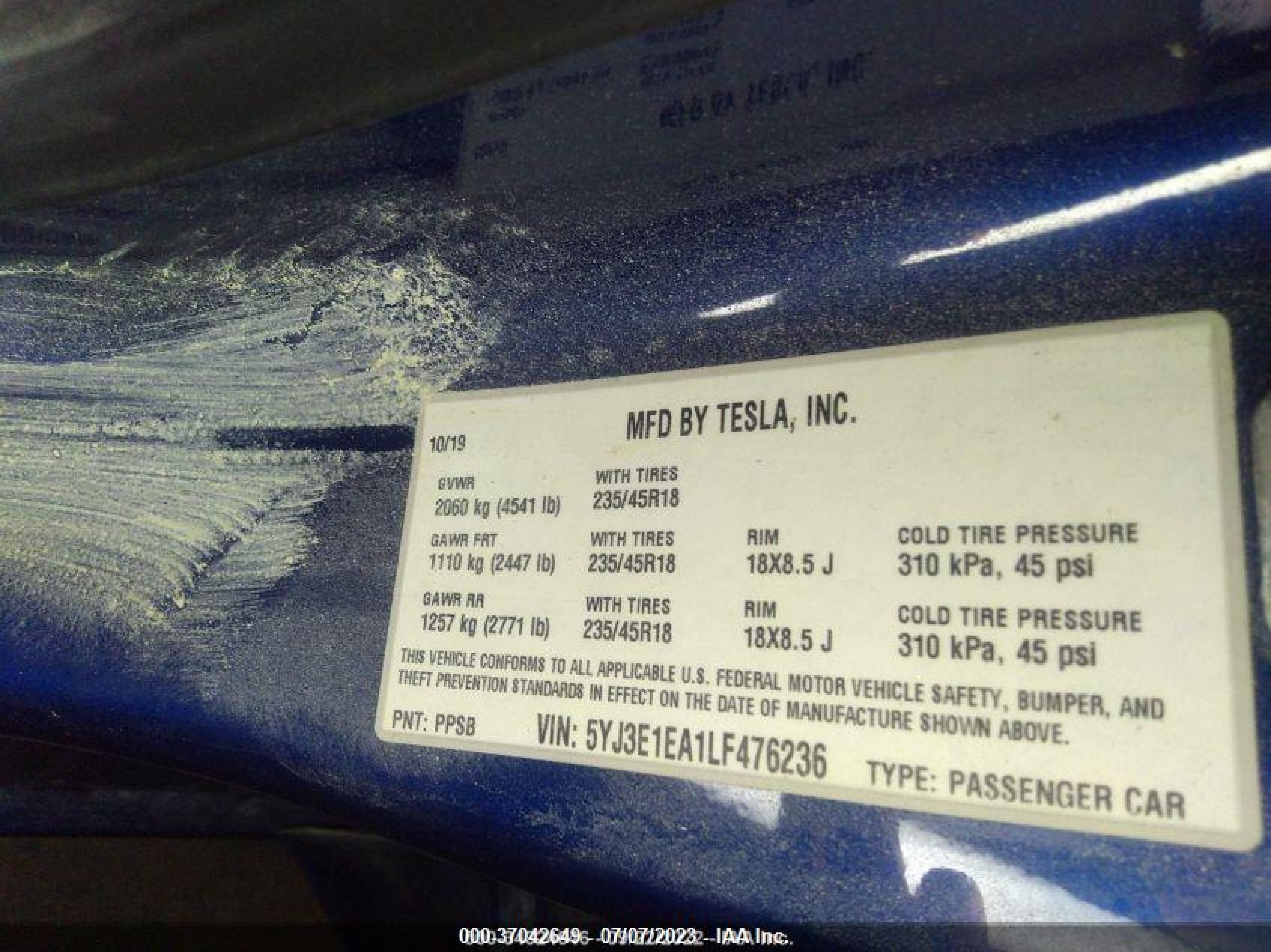 Photo 8 VIN: 5YJ3E1EA1LF476236 - TESLA MODEL 3 