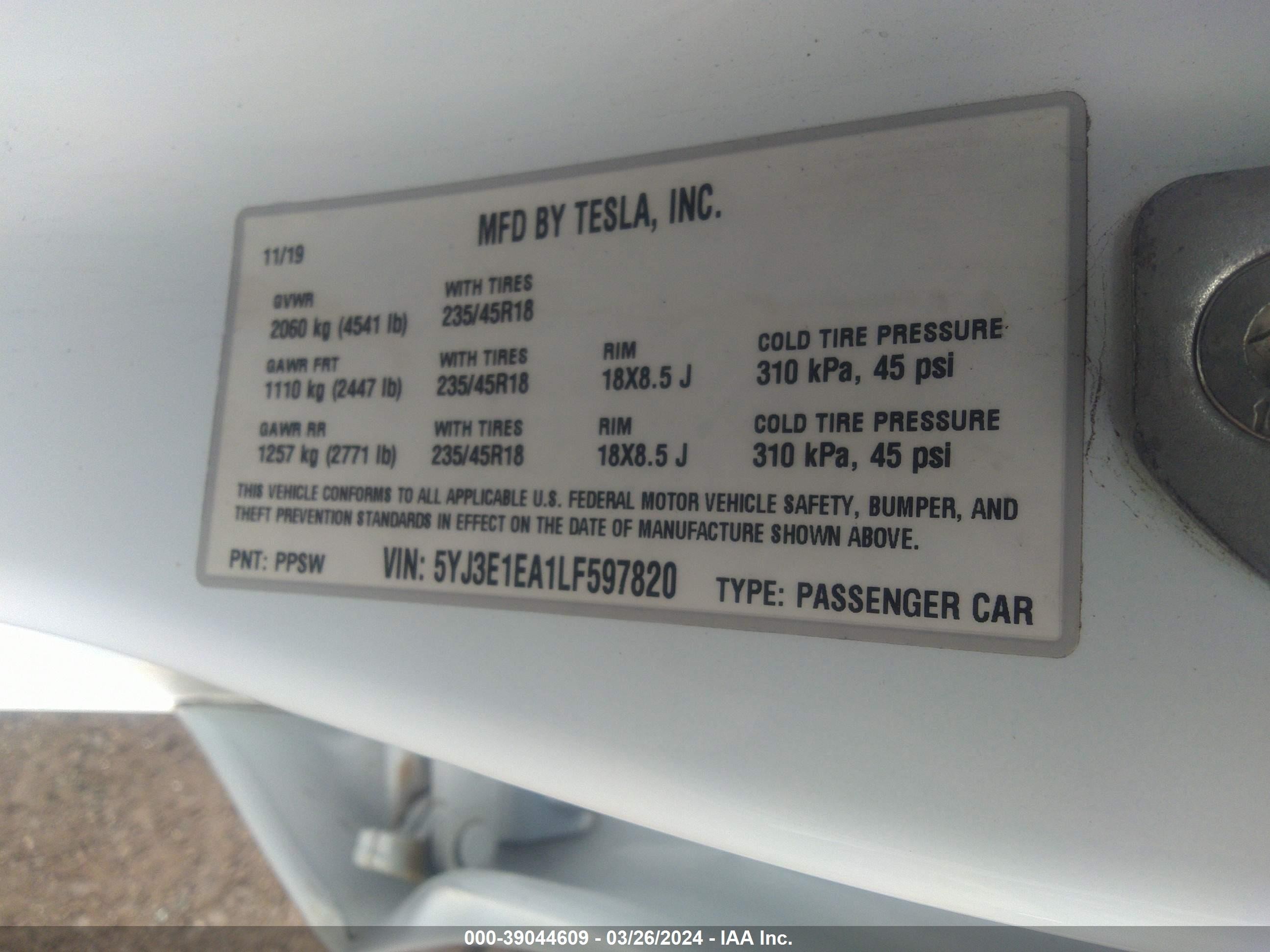 Photo 8 VIN: 5YJ3E1EA1LF597820 - TESLA MODEL 3 