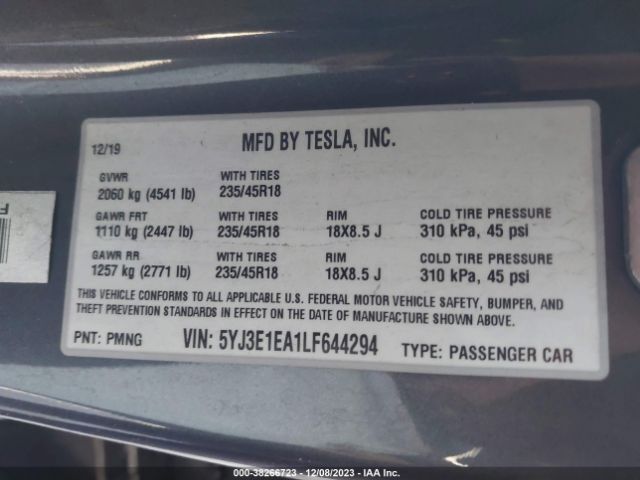 Photo 8 VIN: 5YJ3E1EA1LF644294 - TESLA MODEL 3 