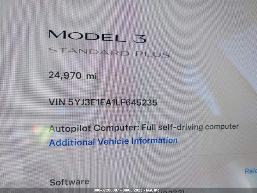 Photo 14 VIN: 5YJ3E1EA1LF645235 - TESLA MODEL 3 