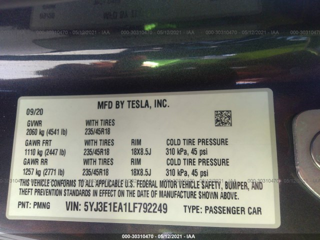 Photo 8 VIN: 5YJ3E1EA1LF792249 - TESLA MODEL 3 