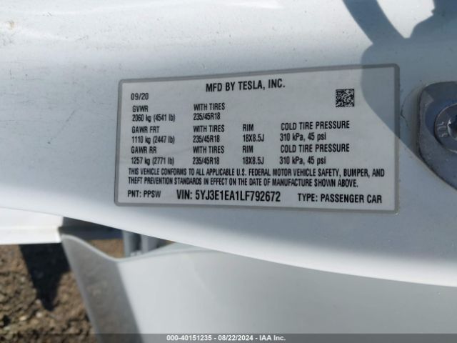 Photo 8 VIN: 5YJ3E1EA1LF792672 - TESLA MODEL 3 