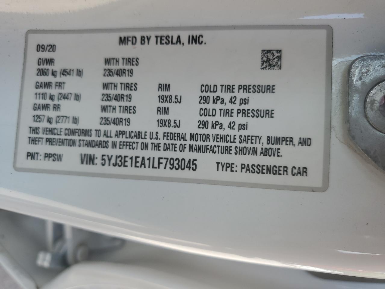 Photo 11 VIN: 5YJ3E1EA1LF793045 - TESLA MODEL 3 