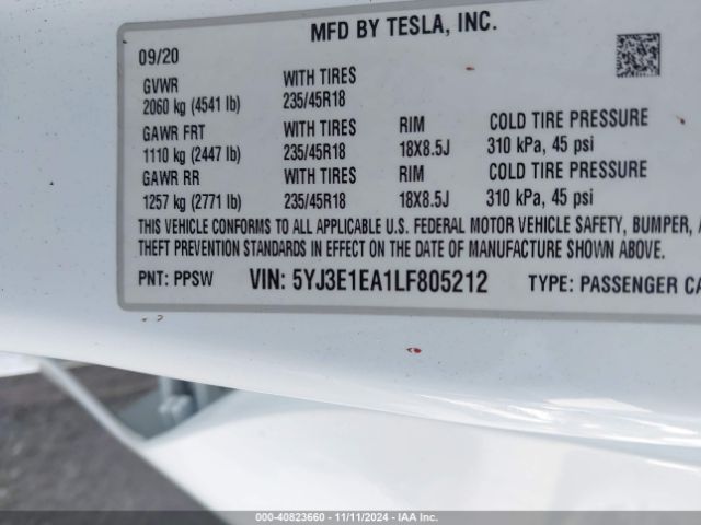 Photo 8 VIN: 5YJ3E1EA1LF805212 - TESLA MODEL 3 