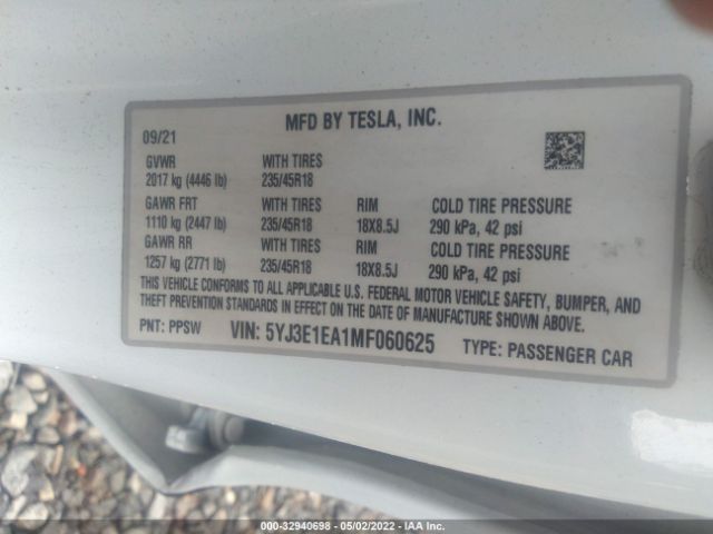 Photo 8 VIN: 5YJ3E1EA1MF060625 - TESLA MODEL 3 