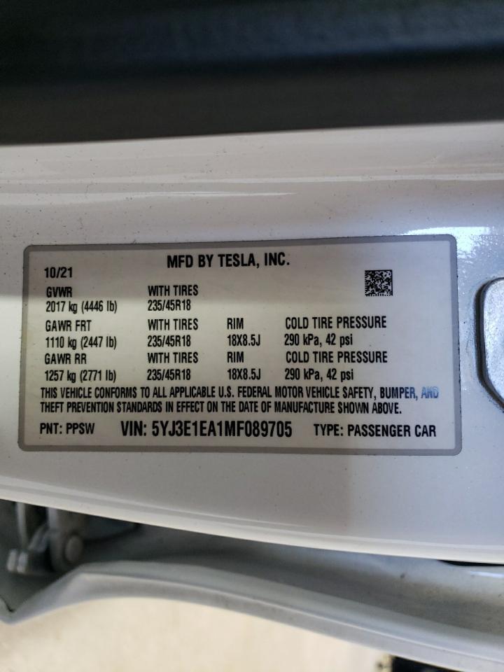 Photo 12 VIN: 5YJ3E1EA1MF089705 - TESLA MODEL 3 