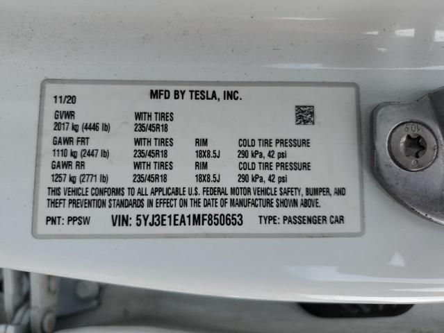 Photo 11 VIN: 5YJ3E1EA1MF850653 - TESLA MODEL 3 