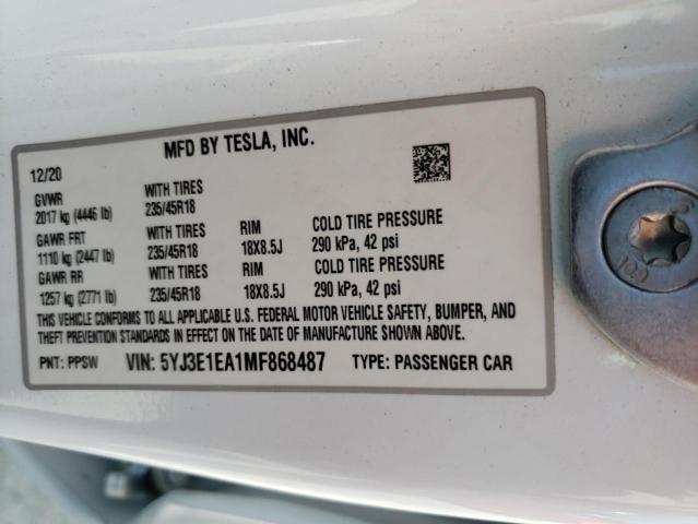 Photo 11 VIN: 5YJ3E1EA1MF868487 - TESLA MODEL 3 