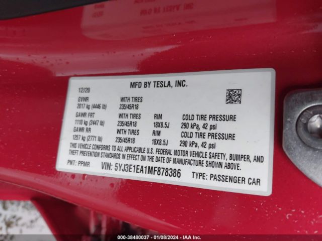 Photo 8 VIN: 5YJ3E1EA1MF878386 - TESLA MODEL 3 