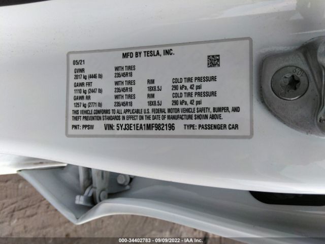 Photo 8 VIN: 5YJ3E1EA1MF982196 - TESLA MODEL 3 