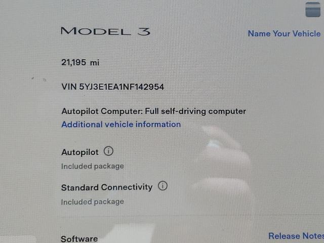 Photo 7 VIN: 5YJ3E1EA1NF142954 - TESLA MODEL 3 