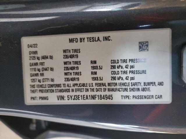 Photo 11 VIN: 5YJ3E1EA1NF184945 - TESLA MODEL 3 