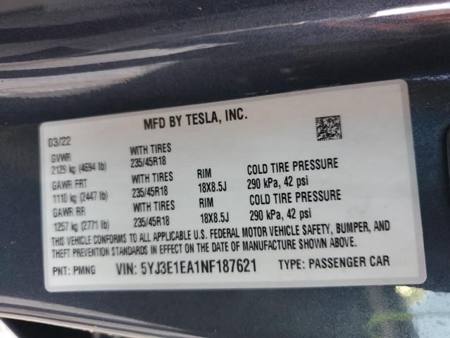 Photo 12 VIN: 5YJ3E1EA1NF187621 - TESLA MODEL 3 