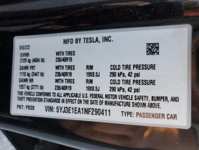 Photo 11 VIN: 5YJ3E1EA1NF290411 - TESLA MODEL 3 