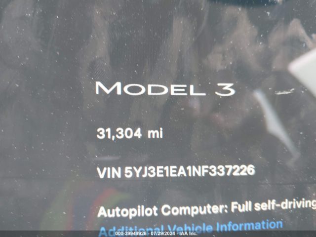 Photo 8 VIN: 5YJ3E1EA1NF337226 - TESLA MODEL 3 