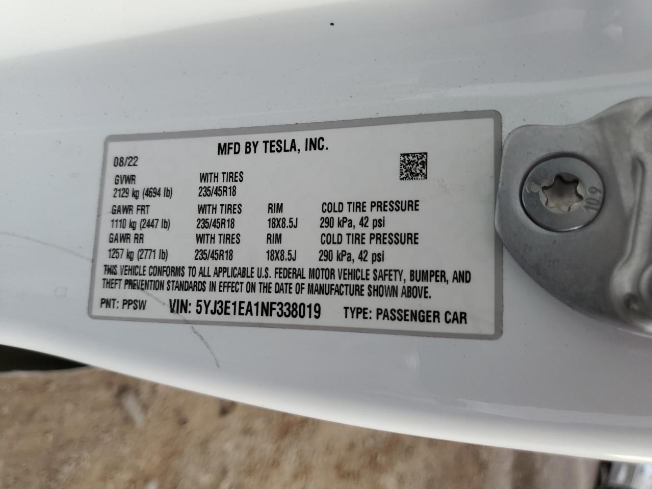 Photo 11 VIN: 5YJ3E1EA1NF338019 - TESLA MODEL 3 