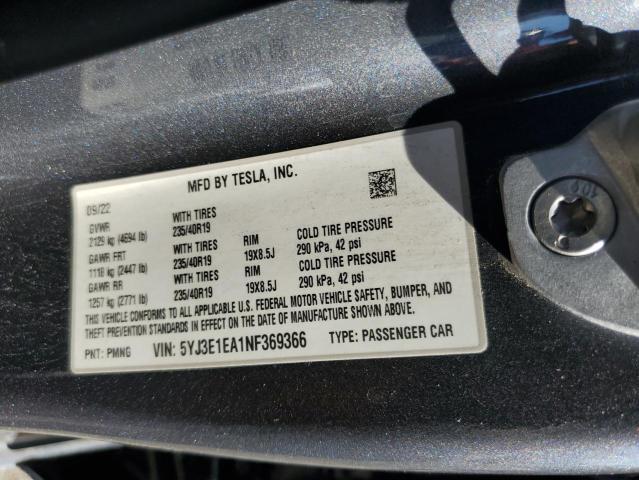 Photo 11 VIN: 5YJ3E1EA1NF369366 - TESLA MODEL 3 