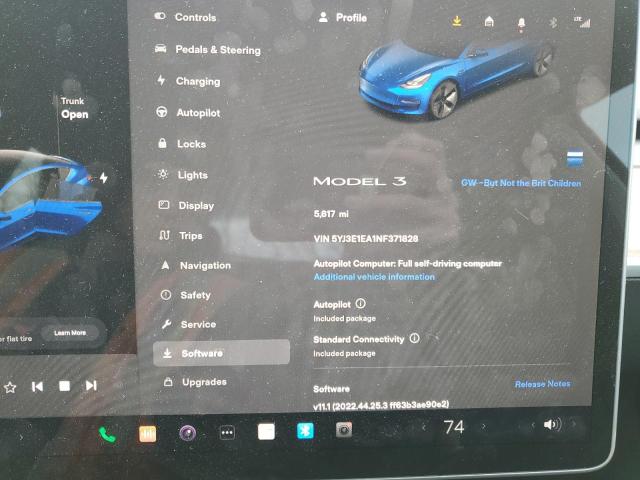 Photo 8 VIN: 5YJ3E1EA1NF371828 - TESLA MODEL 3 