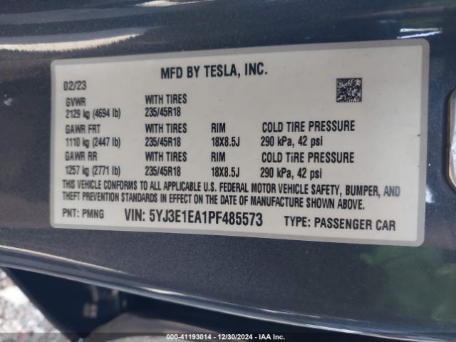 Photo 8 VIN: 5YJ3E1EA1PF485573 - TESLA MODEL 3 