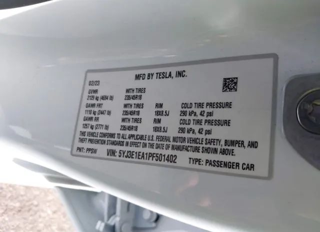 Photo 8 VIN: 5YJ3E1EA1PF501402 - TESLA MODEL 3 