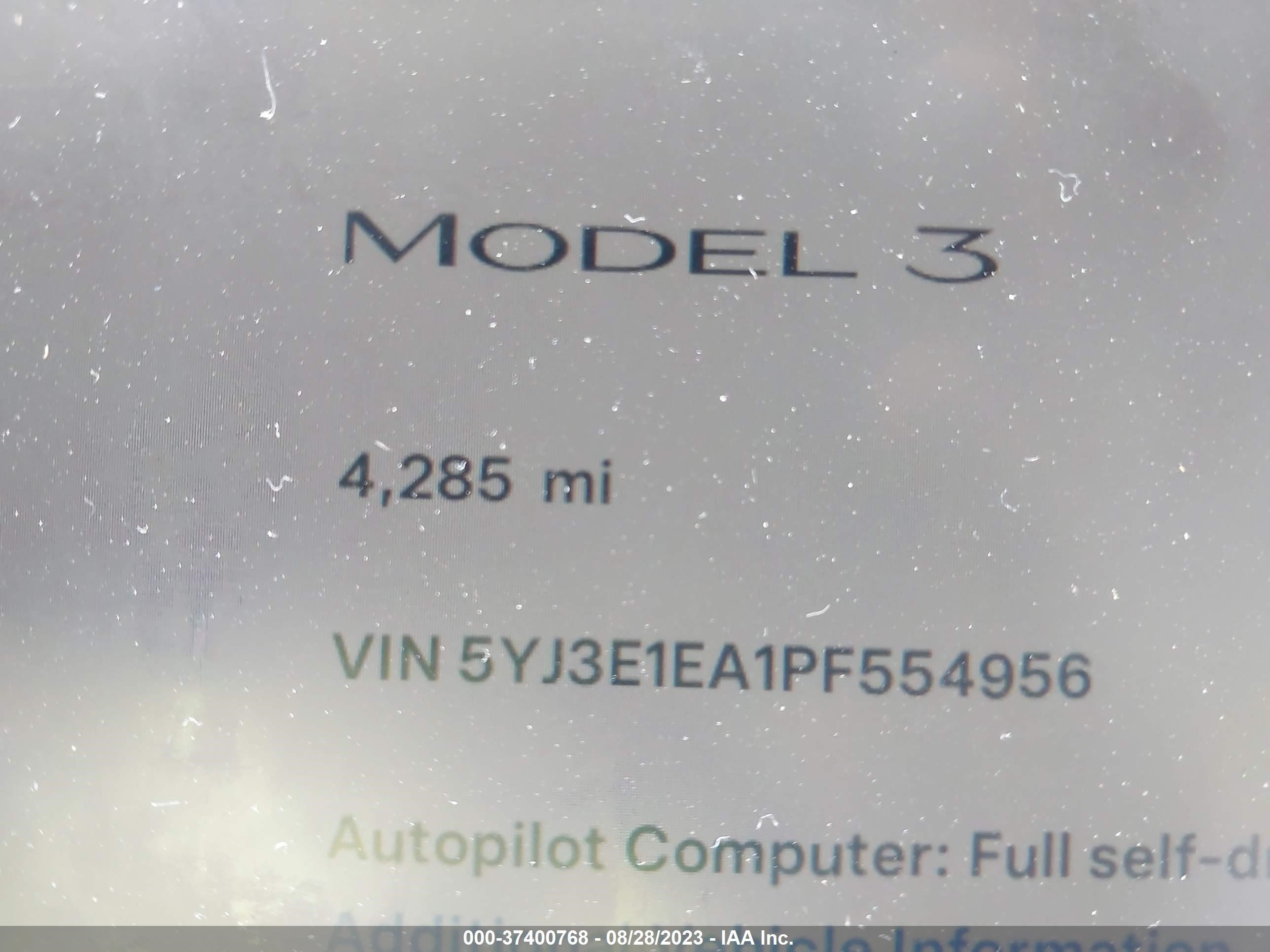 Photo 13 VIN: 5YJ3E1EA1PF554956 - TESLA MODEL 3 