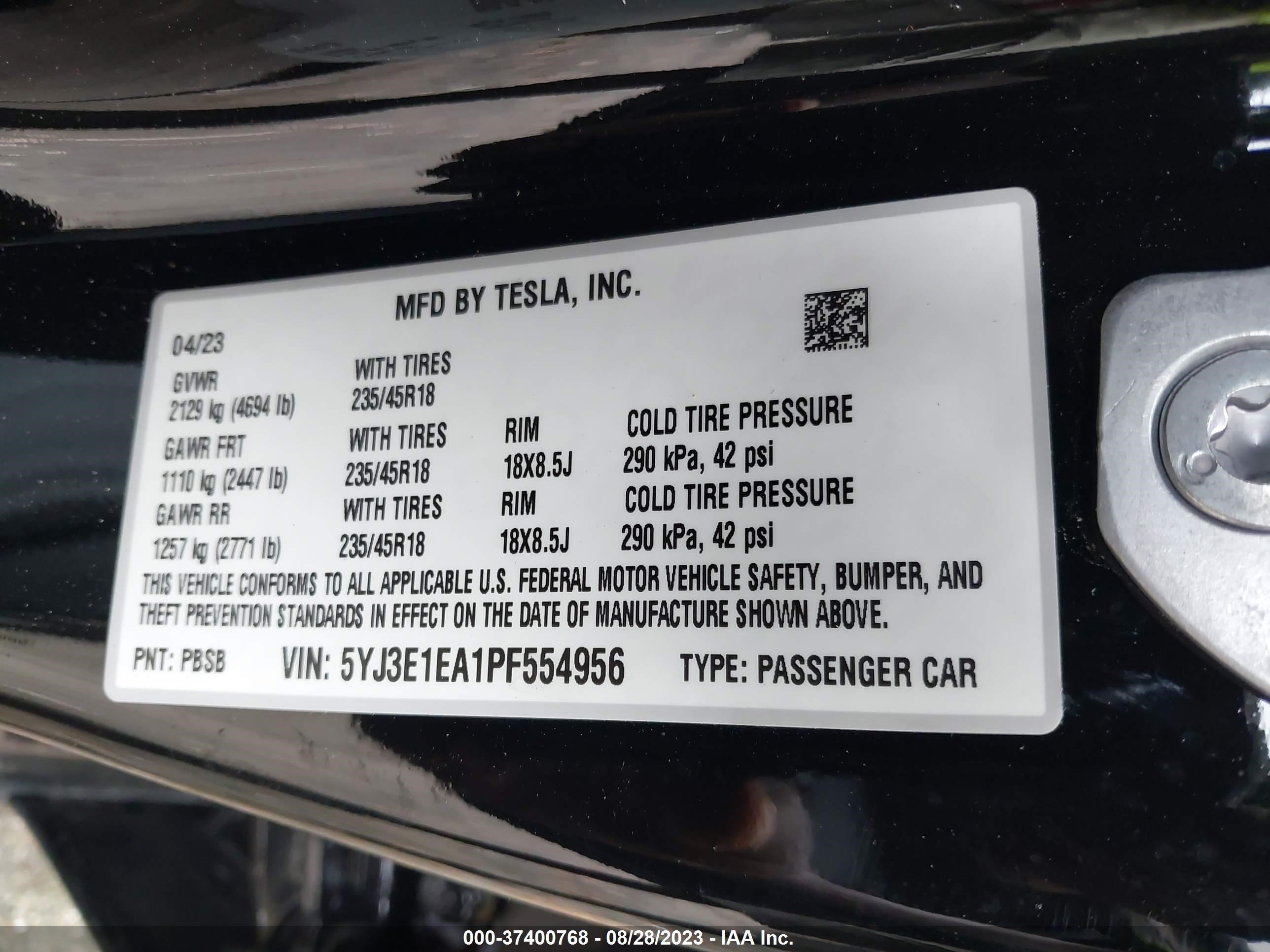 Photo 8 VIN: 5YJ3E1EA1PF554956 - TESLA MODEL 3 