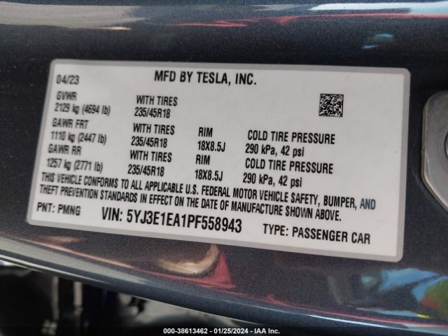 Photo 8 VIN: 5YJ3E1EA1PF558943 - TESLA MODEL 3 