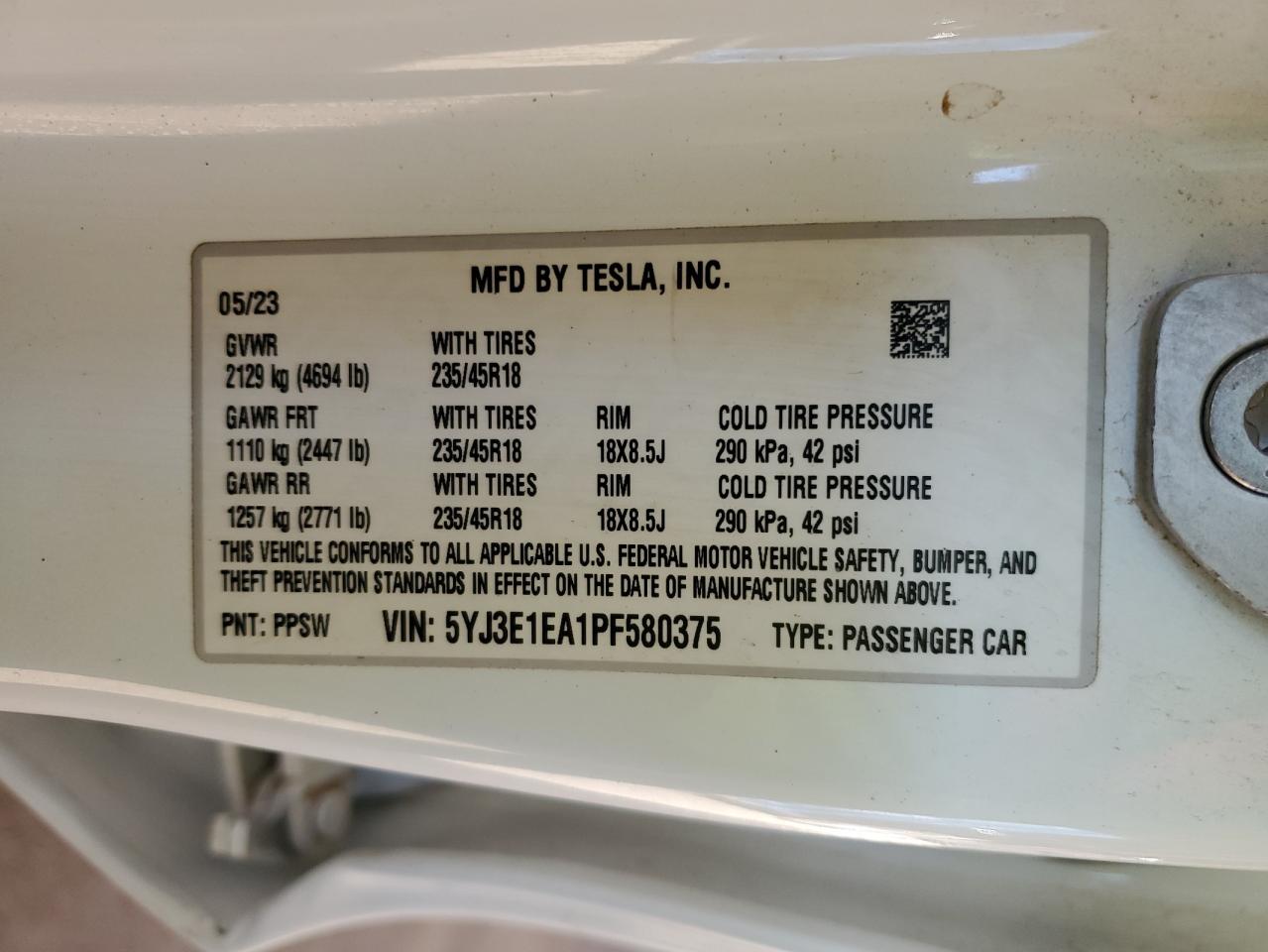 Photo 11 VIN: 5YJ3E1EA1PF580375 - TESLA MODEL 3 