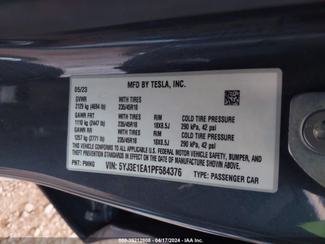 Photo 8 VIN: 5YJ3E1EA1PF584376 - TESLA MODEL 3 