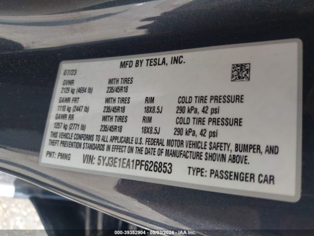 Photo 8 VIN: 5YJ3E1EA1PF626853 - TESLA MODEL 3 