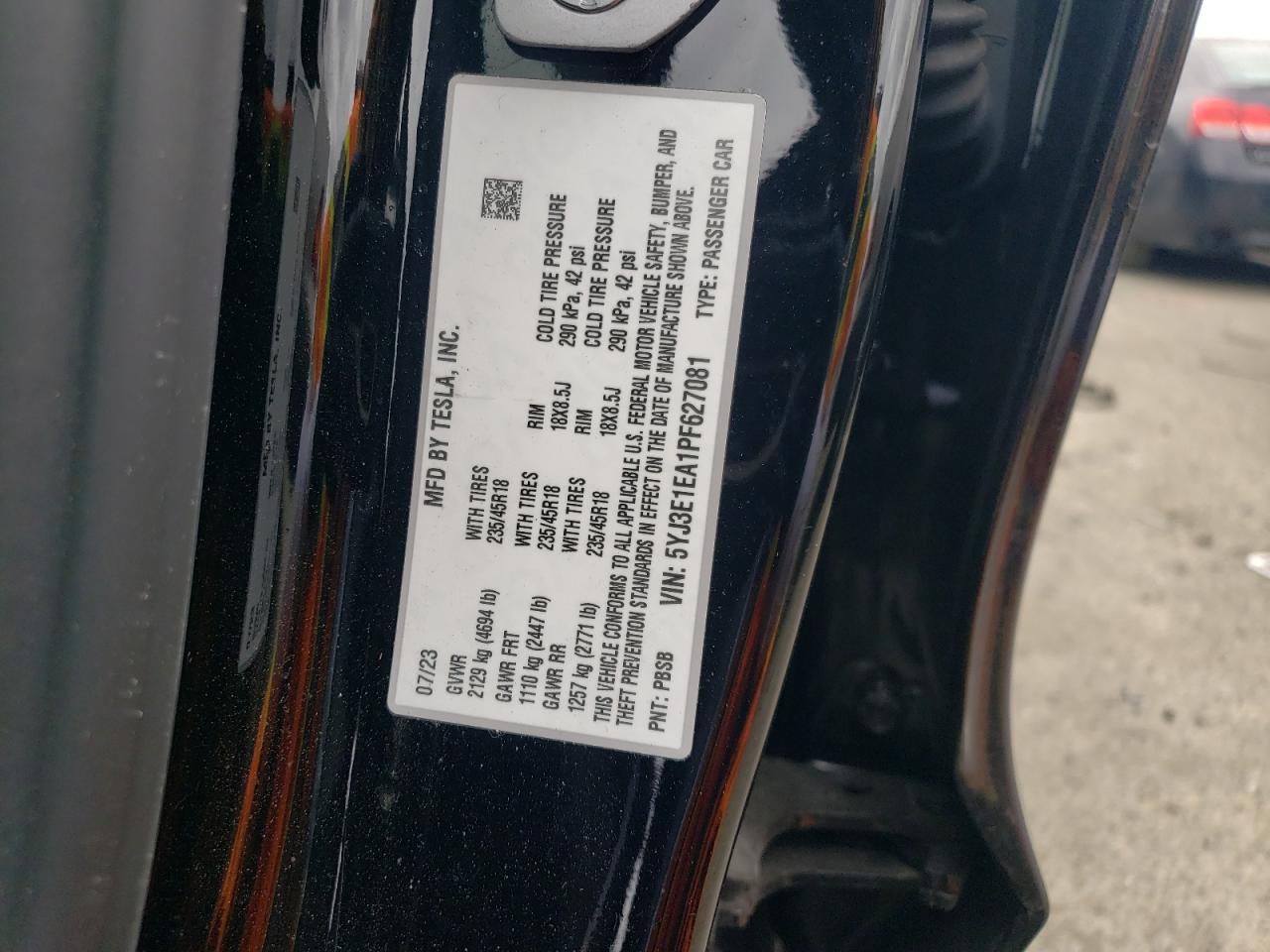 Photo 12 VIN: 5YJ3E1EA1PF627081 - TESLA MODEL 3 