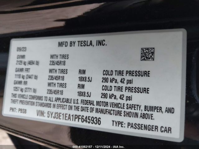 Photo 8 VIN: 5YJ3E1EA1PF645936 - TESLA MODEL 3 