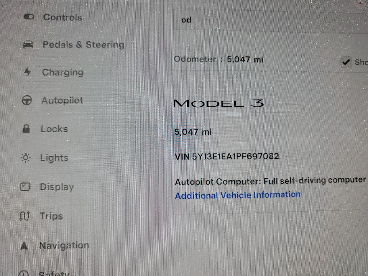 Photo 8 VIN: 5YJ3E1EA1PF697082 - TESLA NULL 