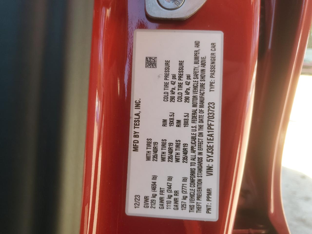 Photo 11 VIN: 5YJ3E1EA1PF703723 - TESLA MODEL 3 