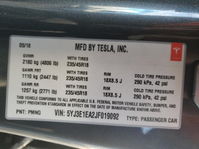 Photo 9 VIN: 5YJ3E1EA2JF019092 - TESLA MODEL 3 