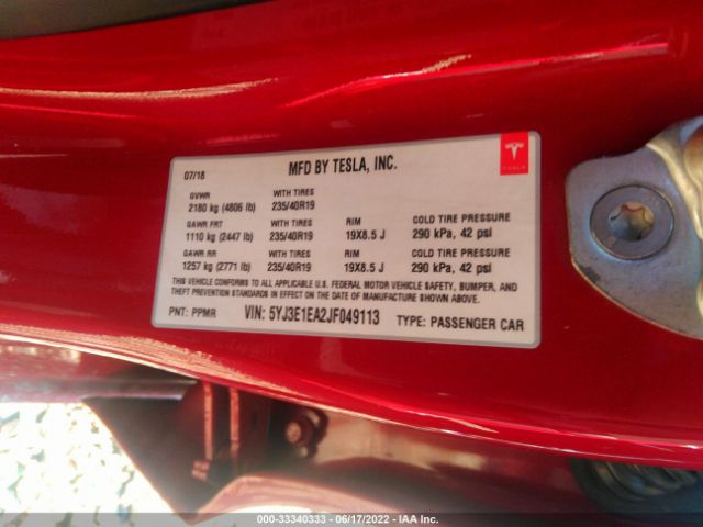 Photo 8 VIN: 5YJ3E1EA2JF049113 - TESLA MODEL 3 