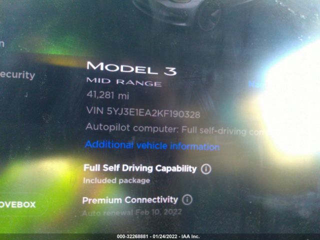 Photo 6 VIN: 5YJ3E1EA2KF190328 - TESLA MODEL 3 