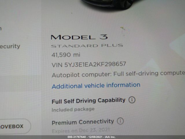 Photo 6 VIN: 5YJ3E1EA2KF298657 - TESLA MODEL 3 