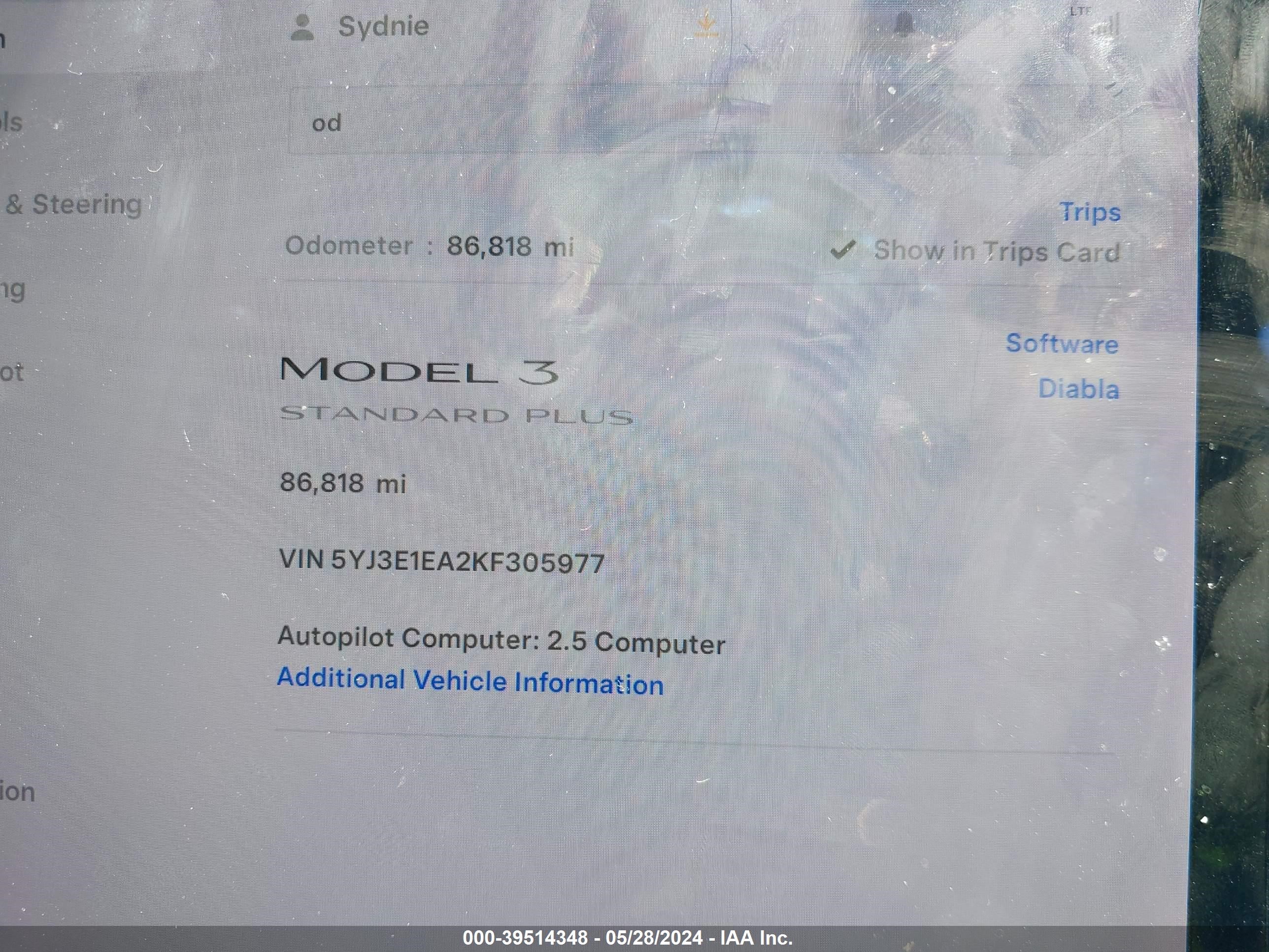 Photo 6 VIN: 5YJ3E1EA2KF305977 - TESLA MODEL 3 