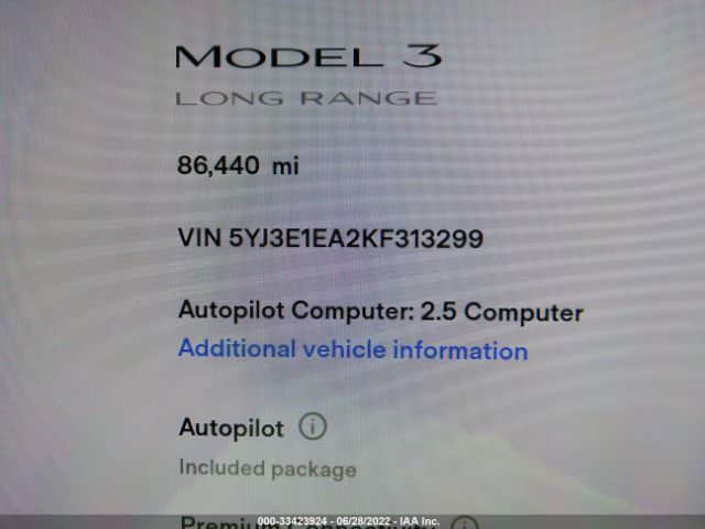 Photo 6 VIN: 5YJ3E1EA2KF313299 - TESLA MODEL 3 