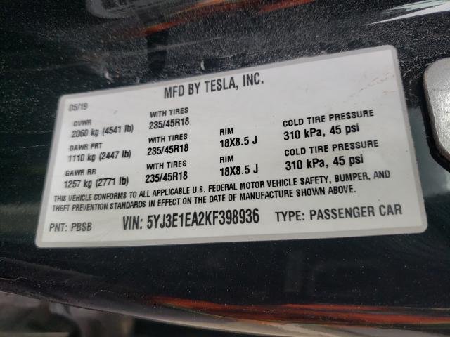 Photo 9 VIN: 5YJ3E1EA2KF398936 - TESLA MODEL 3 