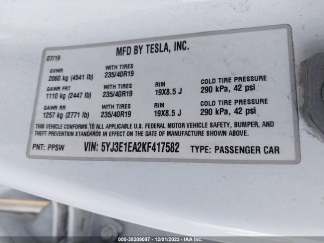 Photo 8 VIN: 5YJ3E1EA2KF417582 - TESLA MODEL 3 