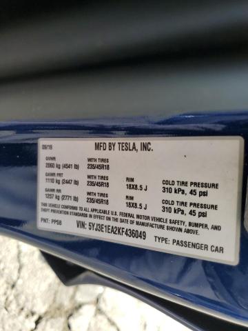 Photo 12 VIN: 5YJ3E1EA2KF436049 - TESLA MODEL 3 