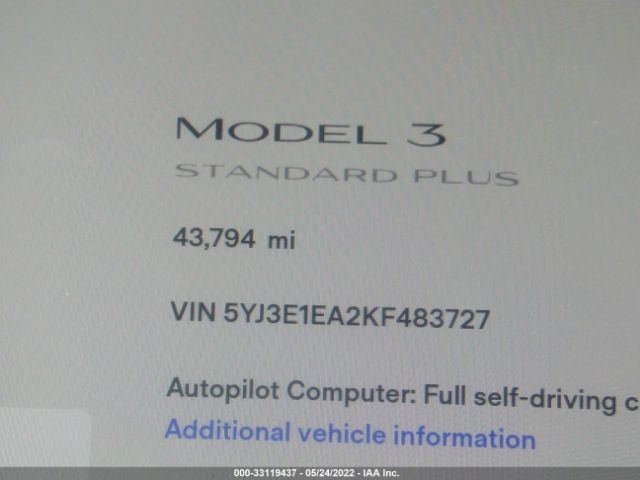 Photo 6 VIN: 5YJ3E1EA2KF483727 - TESLA MODEL 3 