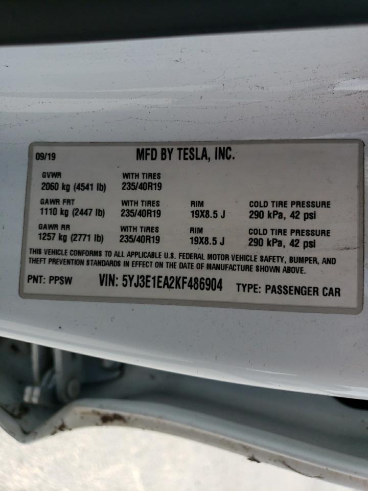 Photo 11 VIN: 5YJ3E1EA2KF486904 - TESLA MODEL 3 