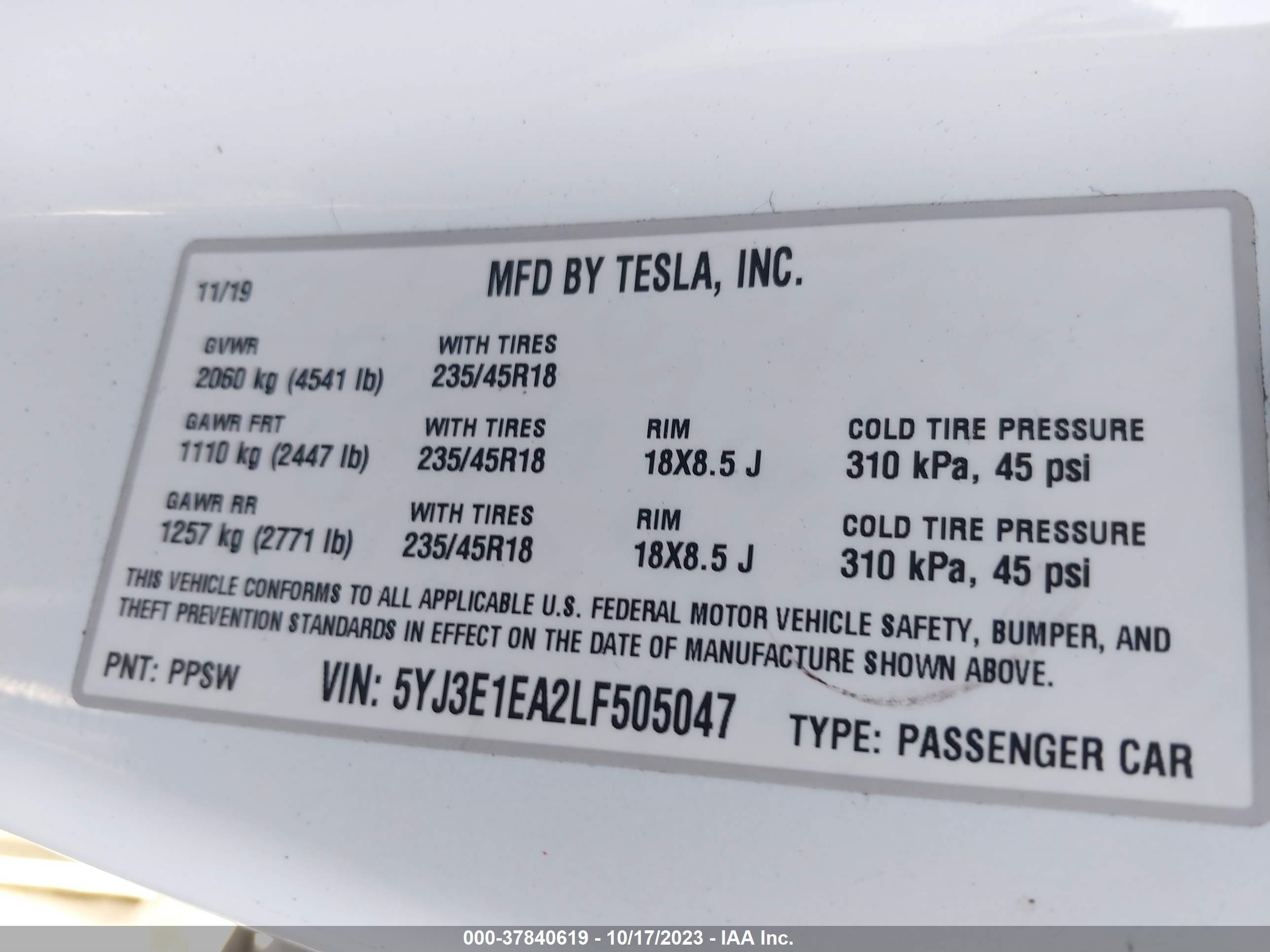 Photo 6 VIN: 5YJ3E1EA2LF505047 - TESLA MODEL 3 